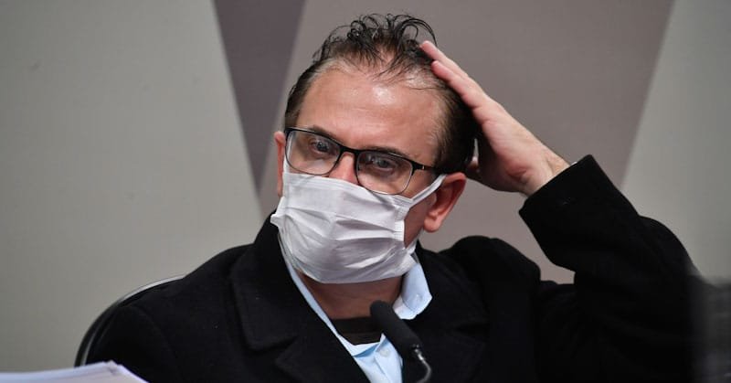 Representante da empresa Davati Medical Supply, Cristiano Alberto Hossri Carvalho, na CPI da Pandemia - Foto de Leopoldo Silva - Agência Senado