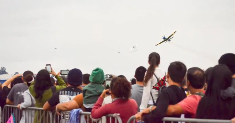 público emocionado com demonstrações aéreas