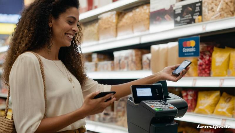 mulher pagando as compras no mercado