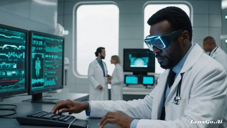 médico usando computador futurista monitor sinais vitais PC
