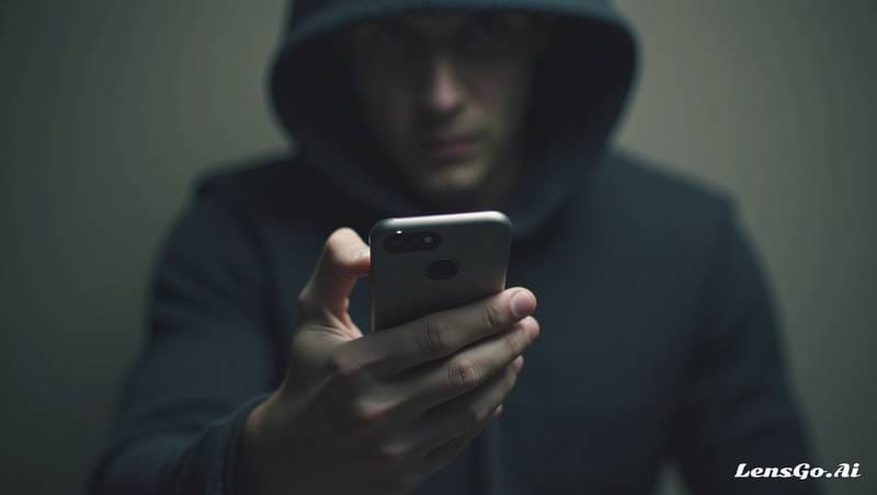 Homem utilizando celular em ambiente sombrio hacker