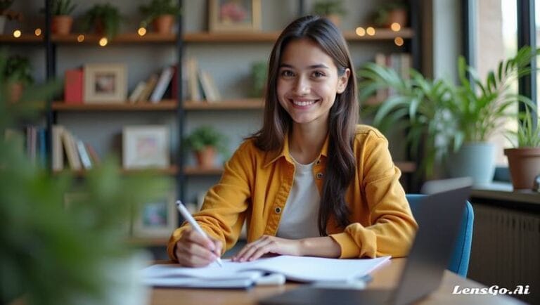 estudante estudando em casa com caderno e caneta