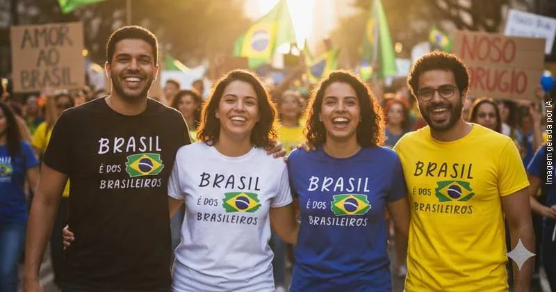 pessoas vestindo camiseta Brasil é dos Brasileiros
