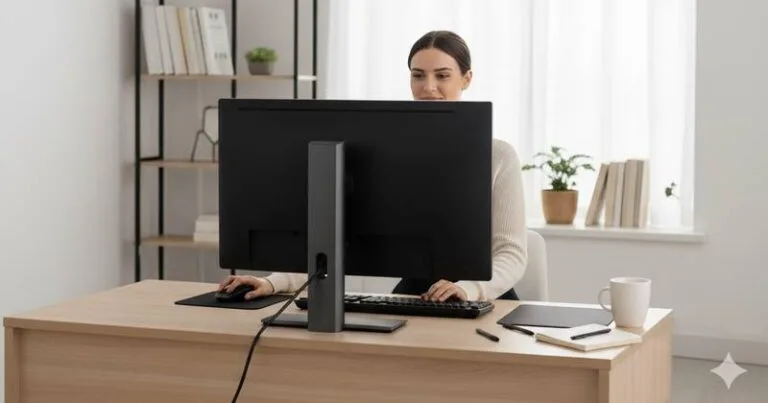 mulher usando o pc computador