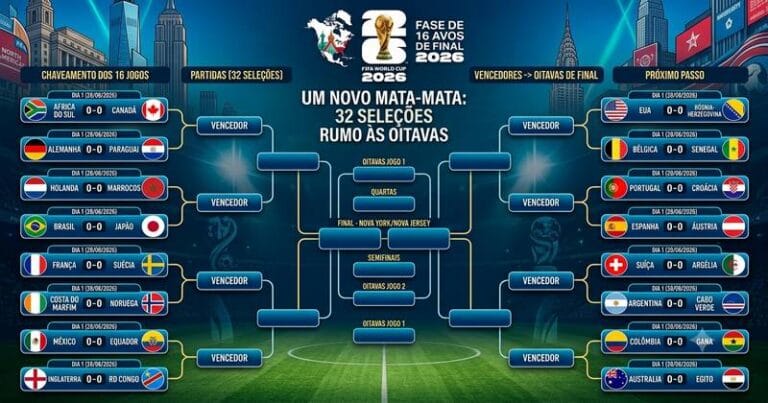 Tabela da fase 16 avos da Copa do Mundo 2026